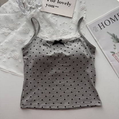 Scoop Neck Lace-Trim Dotted Slim Camisole