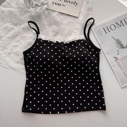 Scoop Neck Lace-Trim Dotted Slim Camisole