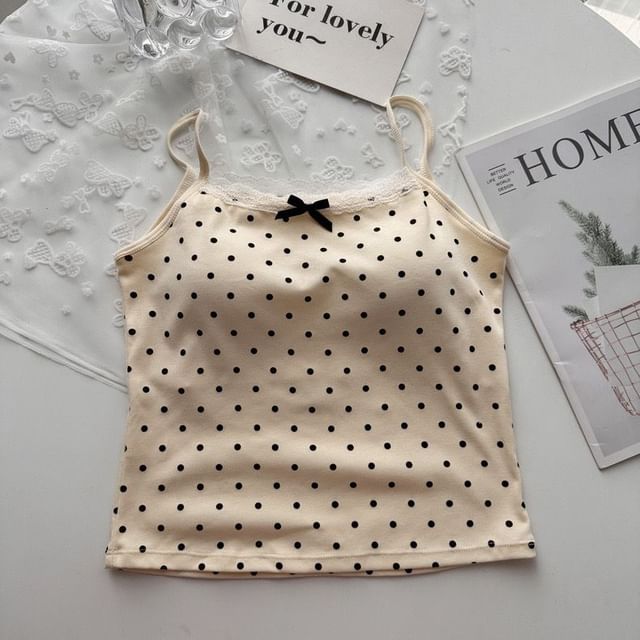 Scoop Neck Lace-Trim Dotted Slim Camisole