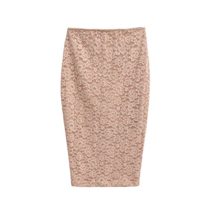 Lace Slit Midi Pencil Skirt with High Waist