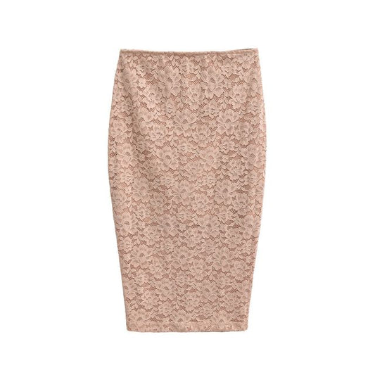 Lace Slit Midi Pencil Skirt with High Waist