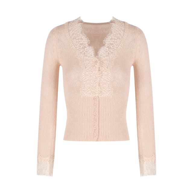 V-Neck Lace Cardigan and Mini Pencil Skirt Set