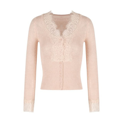V-Neck Lace Cardigan and Mini Pencil Skirt Set
