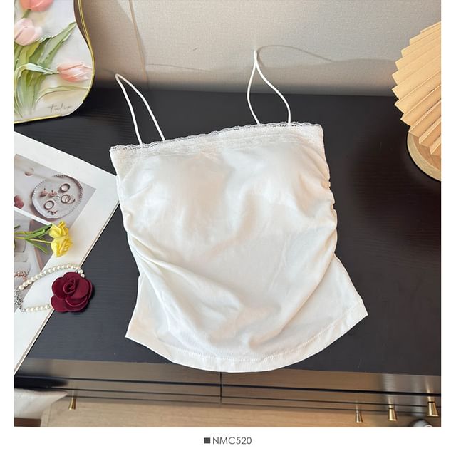 Ruched Camisole with Lace Panel Detail