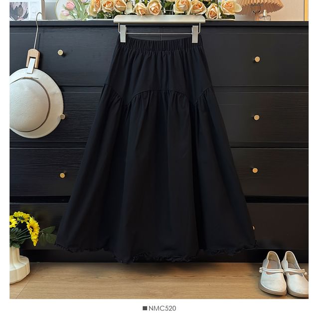 Ruffled-Trim Maxi A-Line Skirt High-Rise