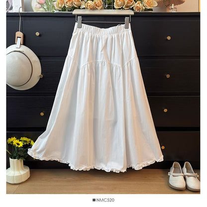 Ruffled-Trim Maxi A-Line Skirt High-Rise