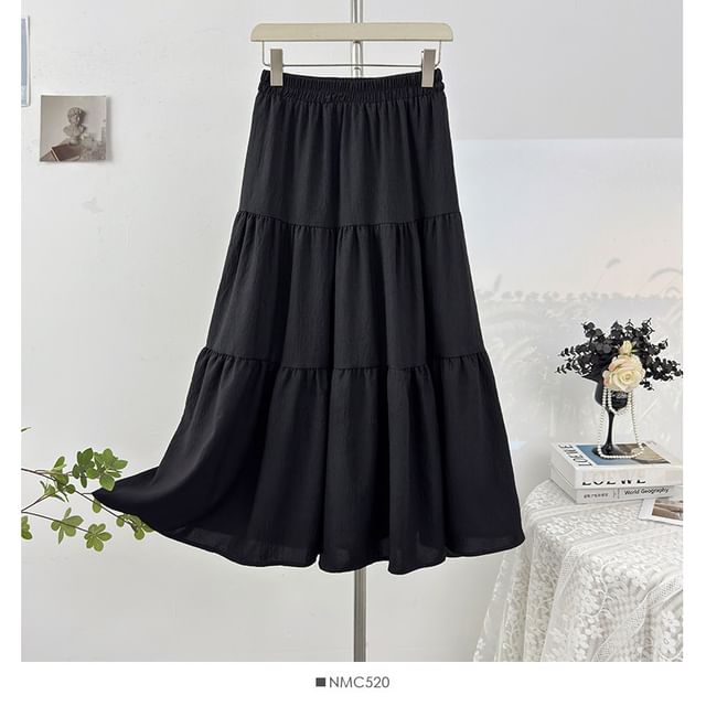 Tiered Maxi A-Line Skirt High-Waisted
