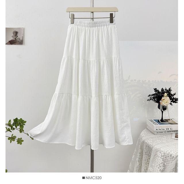 Tiered Maxi A-Line Skirt High-Waisted