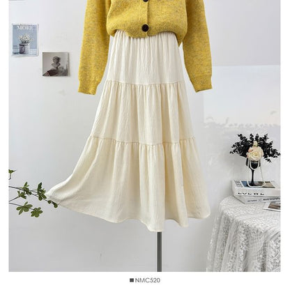 Tiered Maxi A-Line Skirt High-Waisted