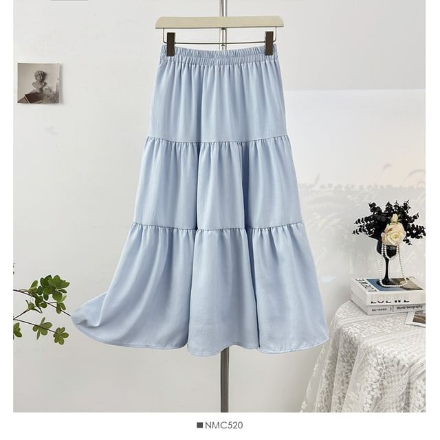 Tiered Maxi A-Line Skirt High-Waisted