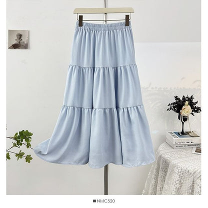 Tiered Maxi A-Line Skirt High-Waisted