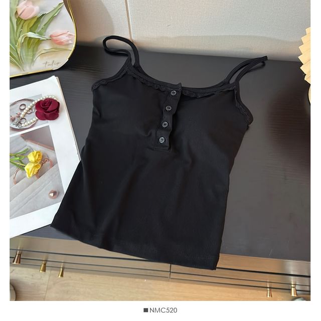 Padded Scoop Neck Camisole with Lace Accents