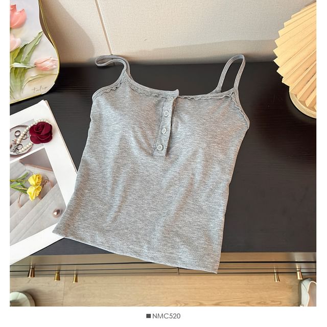 Padded Scoop Neck Camisole with Lace Accents