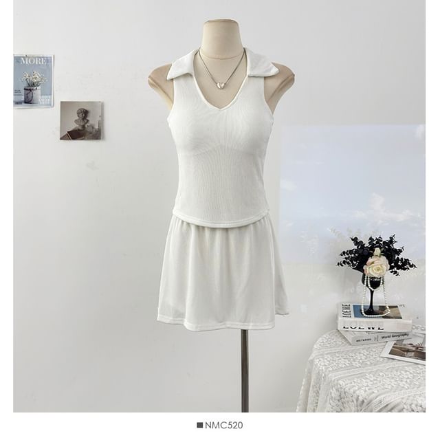 Tailored V-Neck Fitted Tank & High-Rise Mini Skirt Set