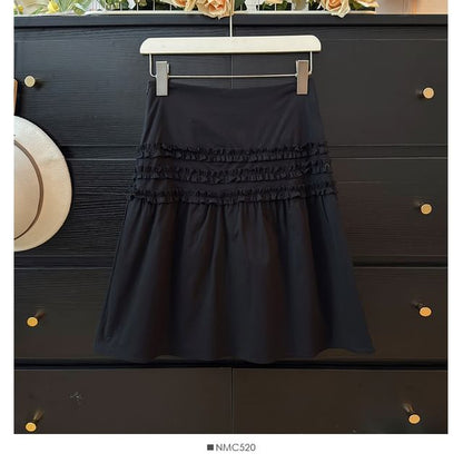 Ruffled Mini A-Line Skirt High-Waisted