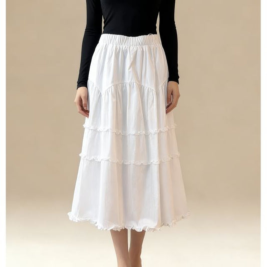 Ruffled-Trim Maxi A-Line Skirt High-Rise