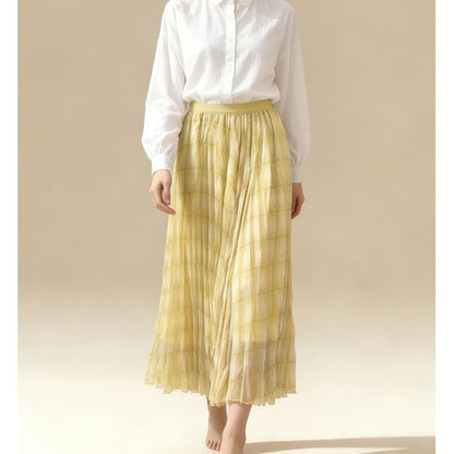 Plaid Sheer Maxi A-Line Skirt High-Rise
