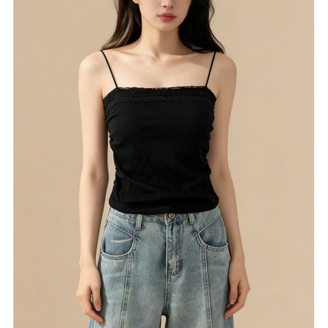 Ruched Camisole with Lace Panel Detail