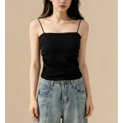 Ruched Camisole with Lace Panel Detail