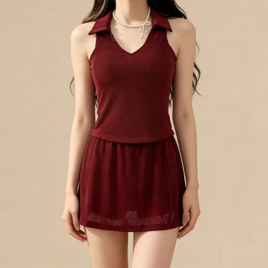 Two-Piece Set: Tank Top & Mini A-Line Skirt