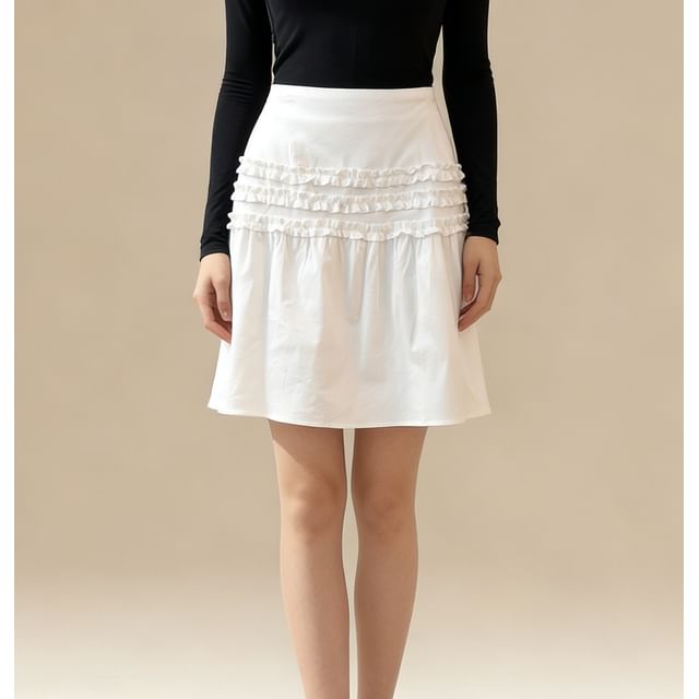 Ruffled Mini A-Line Skirt High-Waisted