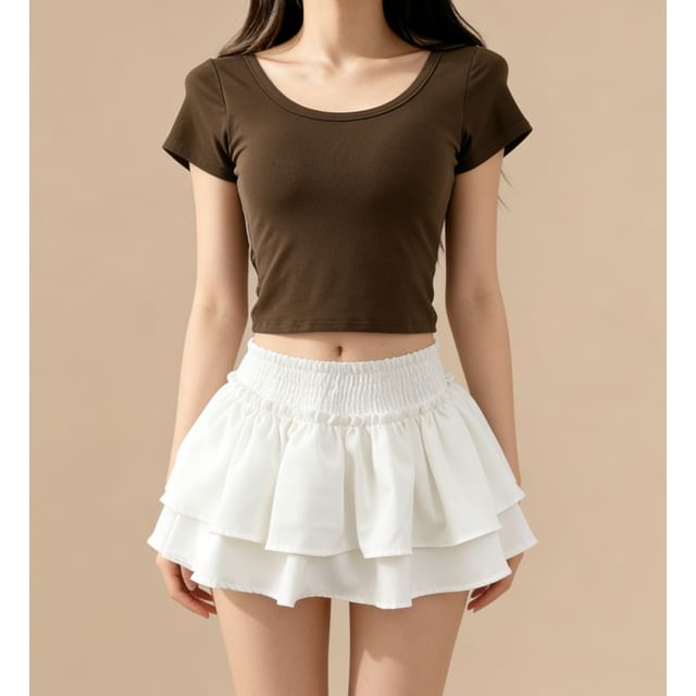 Square Neck Short-Sleeve Crop Top with Open Back