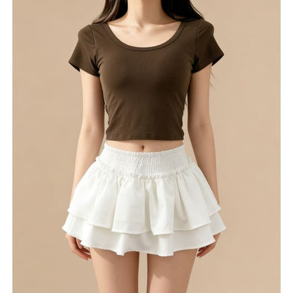 Square Neck Short-Sleeve Crop Top with Open Back