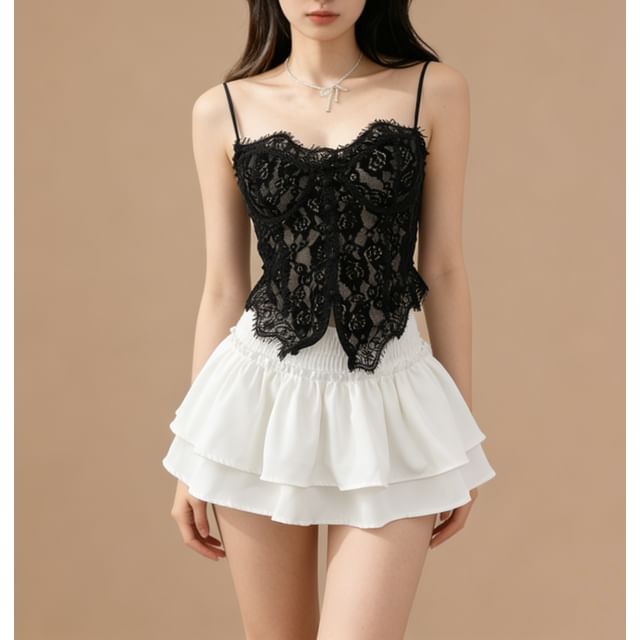 Spaghetti Strap Lace Bustier Top