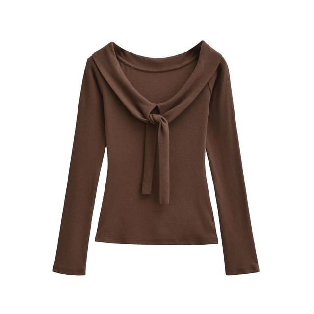 Tie-Front Scoop Neck Tee - Long Sleeve