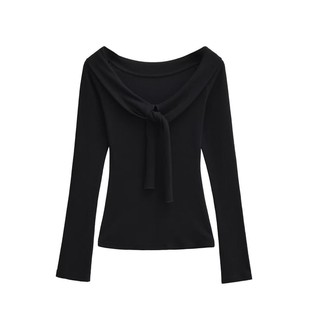 Tie-Front Scoop Neck Tee - Long Sleeve