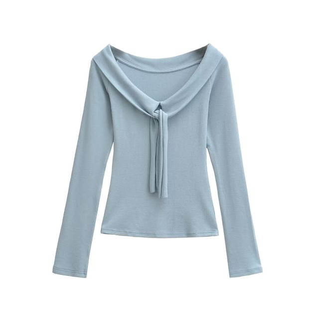 Tie-Front Scoop Neck Tee - Long Sleeve