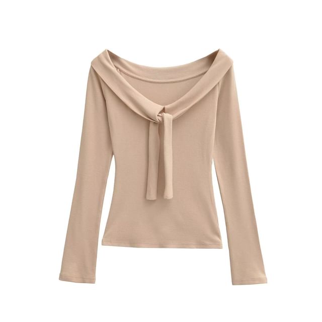 Tie-Front Scoop Neck Tee - Long Sleeve