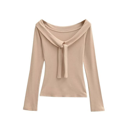 Tie-Front Scoop Neck Tee - Long Sleeve