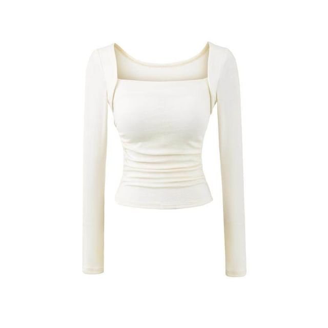 Ruched Square Neck Tee - Long Sleeve
