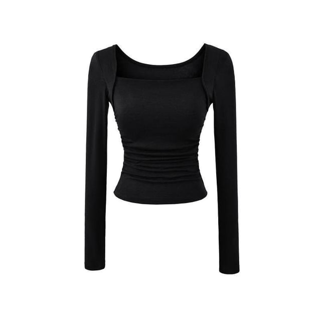 Ruched Square Neck Tee - Long Sleeve