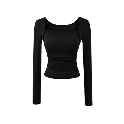 Ruched Square Neck Tee - Long Sleeve