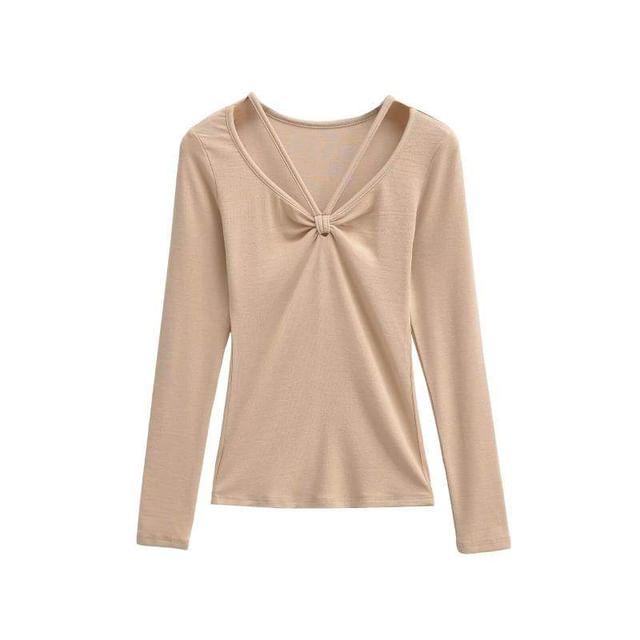 Ruched Crew Tee - Long Sleeve V-Neck
