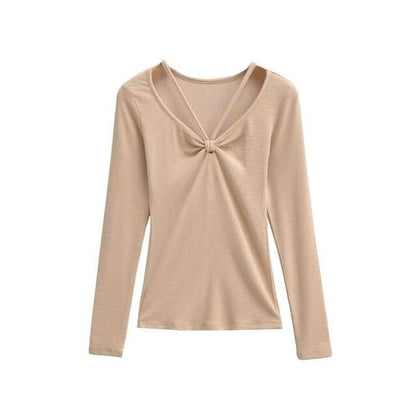 Ruched Crew Tee - Long Sleeve V-Neck
