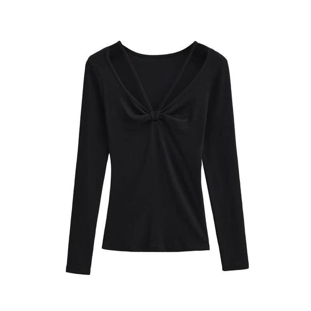 Ruched Crew Tee - Long Sleeve V-Neck