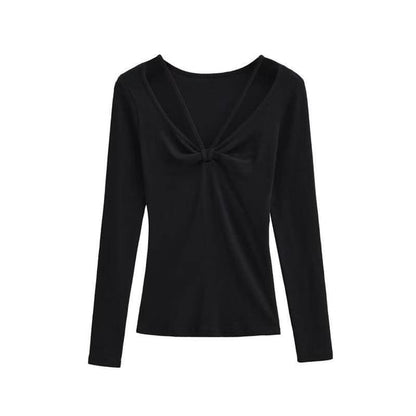 Ruched Crew Tee - Long Sleeve V-Neck