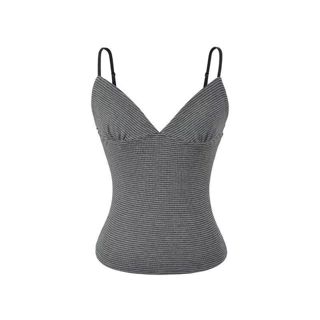 Striped Camisole with Spaghetti Straps - V-Neck