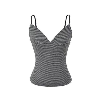 Striped Camisole with Spaghetti Straps - V-Neck