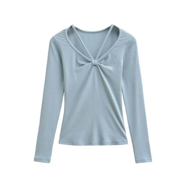 Ruched Crew Tee - Long Sleeve V-Neck