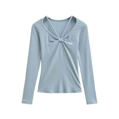 Ruched Crew Tee - Long Sleeve V-Neck