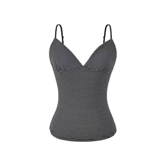 Striped Camisole with Spaghetti Straps - V-Neck
