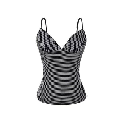 Striped Camisole with Spaghetti Straps - V-Neck