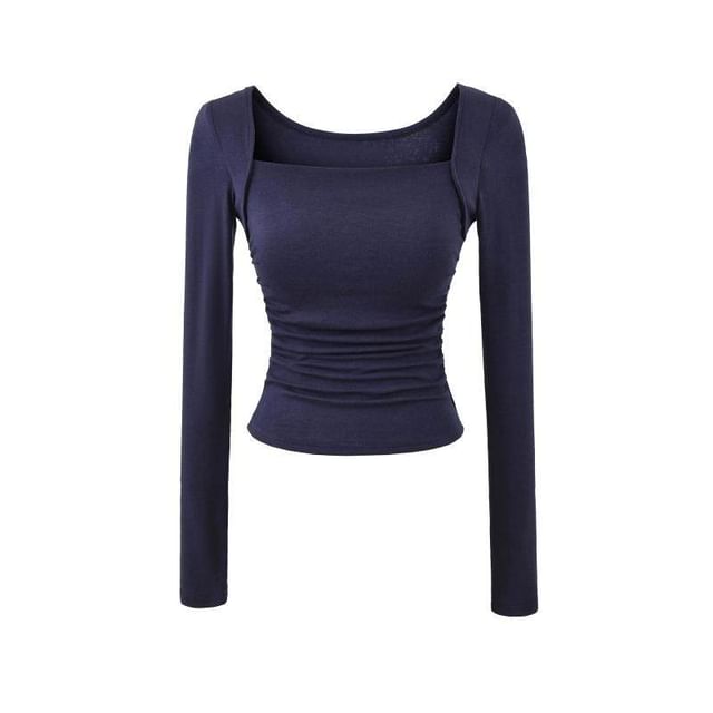 Ruched Square Neck Tee - Long Sleeve