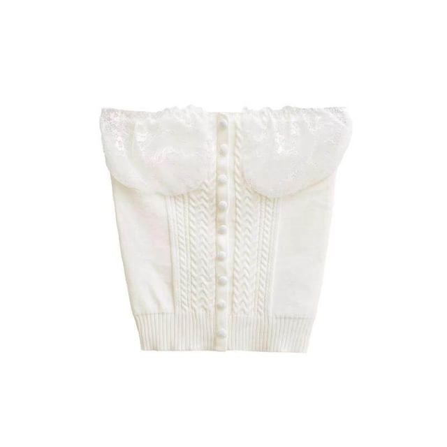 Ruffle Trim Tube Top - Strapless Knit