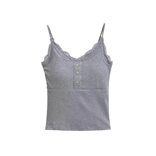 Lace Trim Camisole - V-Neck Spaghetti Strap