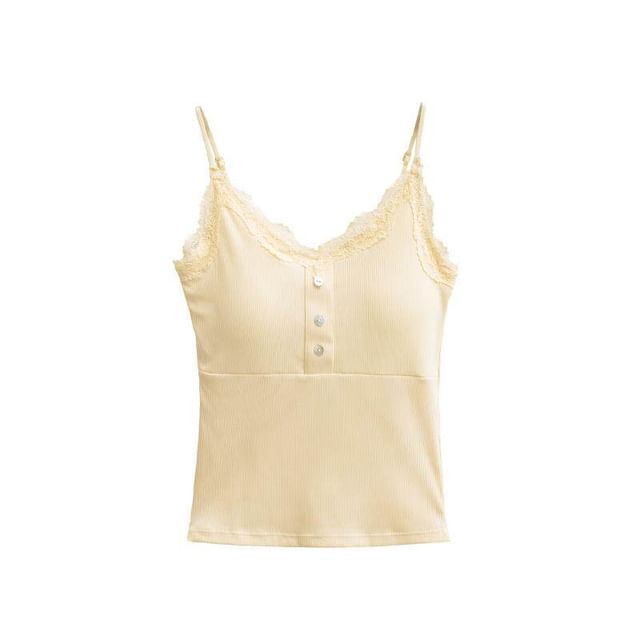 Lace Trim Camisole - V-Neck Spaghetti Strap